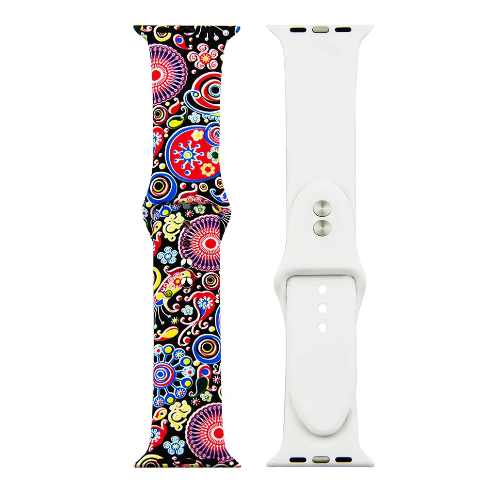 number 29 Ремешок с цветочным принтом для Apple Watch Series 5 4 3 2 1, силиконовый Камуфляжный ремешок с принтом для iWatch 40 мм 44 мм 38 42 мм - Цвет ремешка: number 29