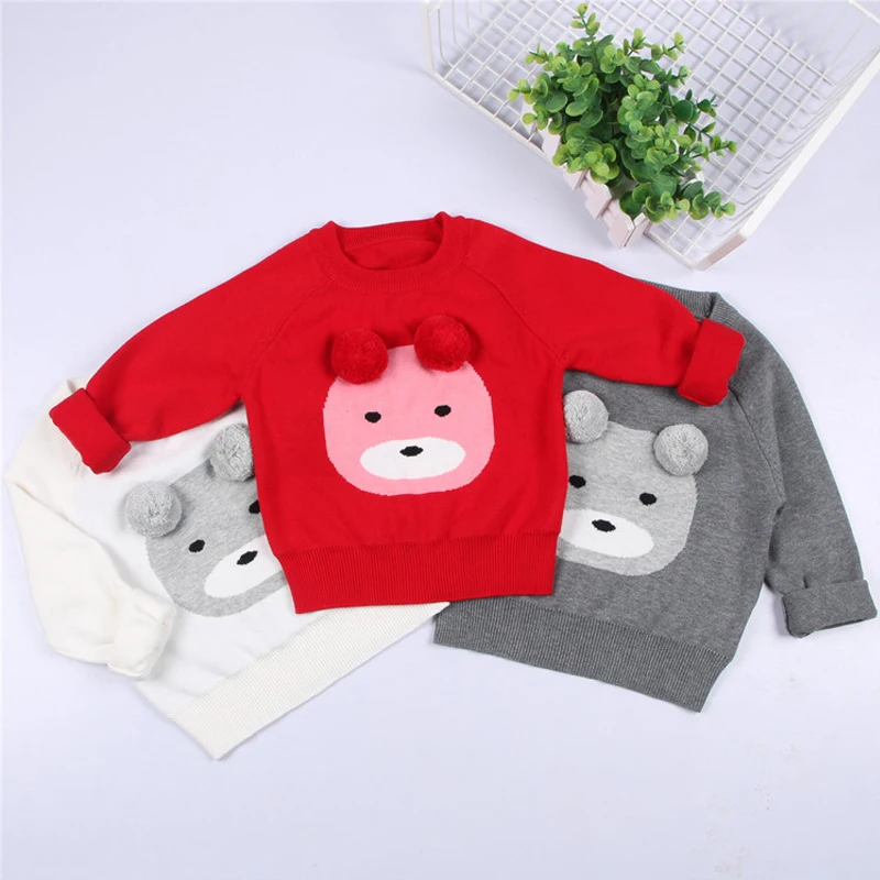2019 г. Весенние детские свитера с рисунком медведя для девочек весенние модные