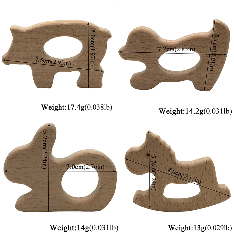 Juguete mordedor de madera para beb&eacute;, juguetes para el cuidado del beb&eacute; y dentici&oacute;n de madera, juguete de habilidades sensoriales de animales, regalo perfecto para la ducha, mordedor de madera sin terminar-3