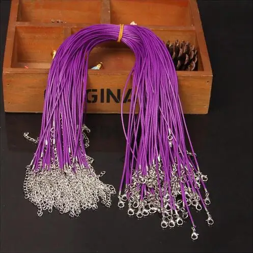 purple 20шт 1,5 мм кожаный Воск веревка шнур ожерелье цепь DIY веревка с застежкой омар кожаная Ювелирная цепь Z570 - Цвет: purple