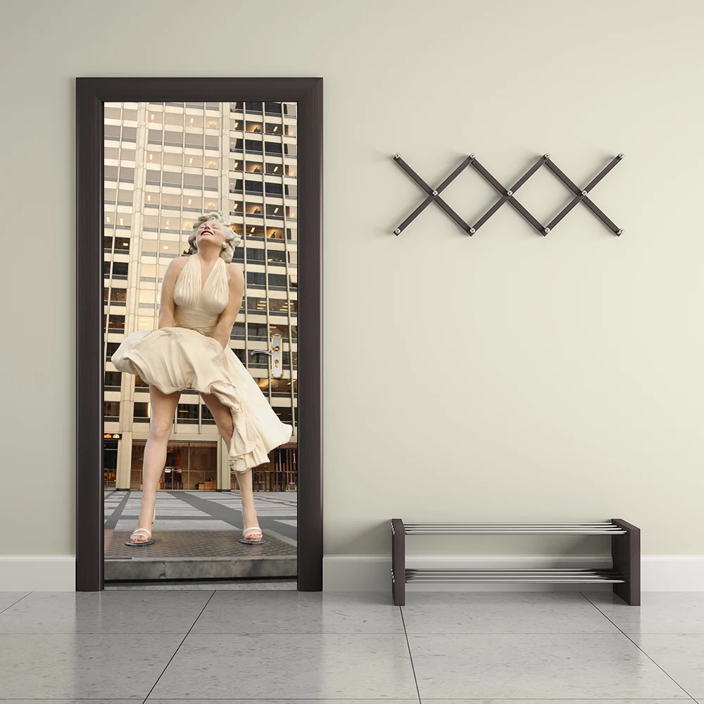 

77*200cm Fake 3D Door Stickers London Style Sexy Women Mural Home Decoration City Scenery Vinyl Wallpaper