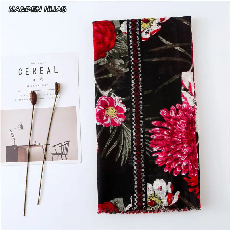 Новинка 2019 лидер продаж женские модные шарфы хиджаб с цветочным рисунком пиона