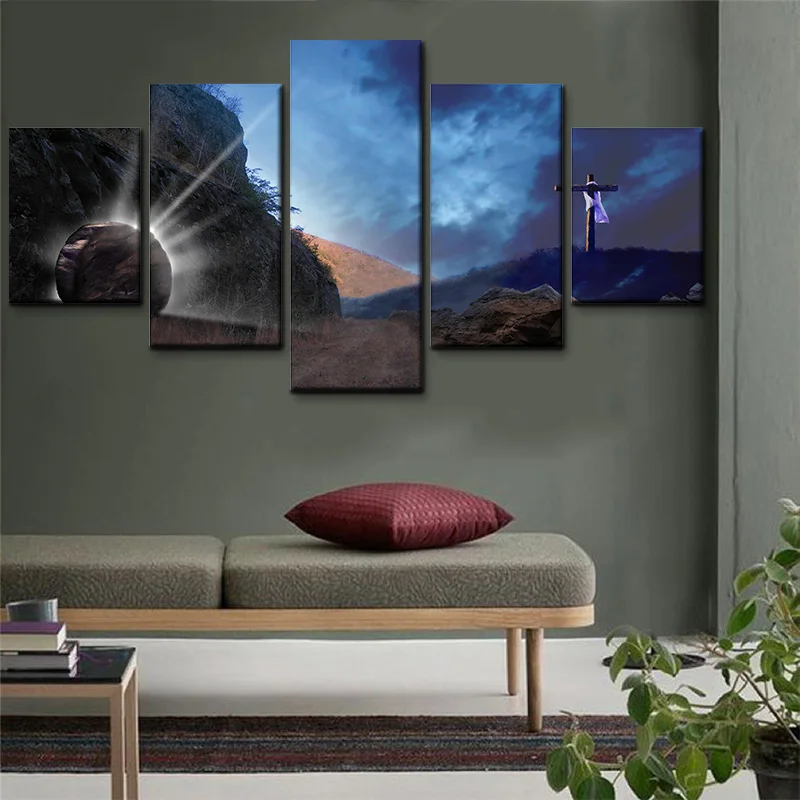 

Modern Home Decor 5 Pieces Christian Cross Canvas Painting HD Printing Posters And Prints For Living Room Wall Art Pictures