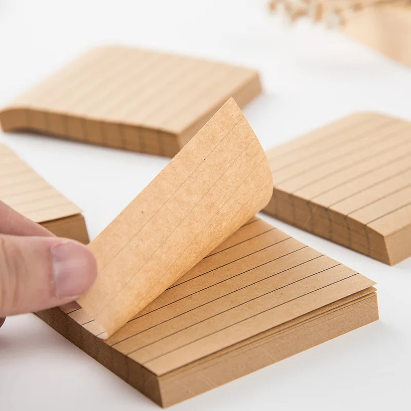 

2 pcs Kraft Paper Striped Lined Sticky Notes Memo Pad Removable Self-Stick Note Office Home School Supplies,100 Sheets/Pad