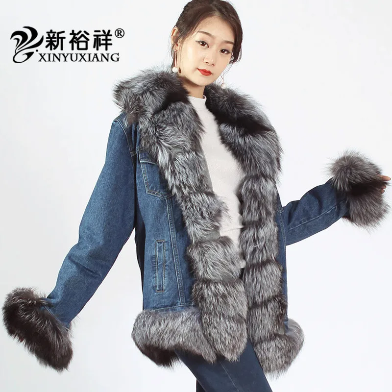 XINYUXIANG новинка 2018 серые джинсовые куртки с высоким уличным воротником женские