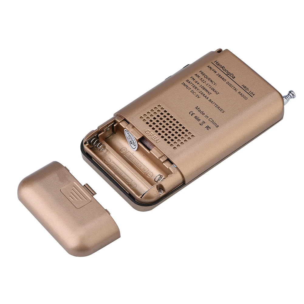SOONHUA Digital Radio 2 Band 8UV Stereo Radios Digital Tuning Radio AM/FM Decoding Pocket Radios Gold