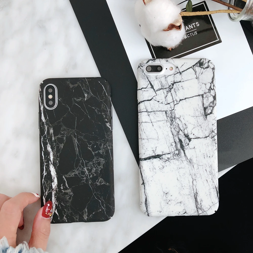 Case For iPhone 6 6S 7 8 X Fundas Luxury Hard Black White Marble Cover 6/6S/7/8 Plus Protective Shell Coque | Мобильные телефоны и