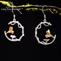 lotus fun moment real 925 sterling silver creative handmade fashion jewelry perfect lovely bird drop earrings for women brincos
