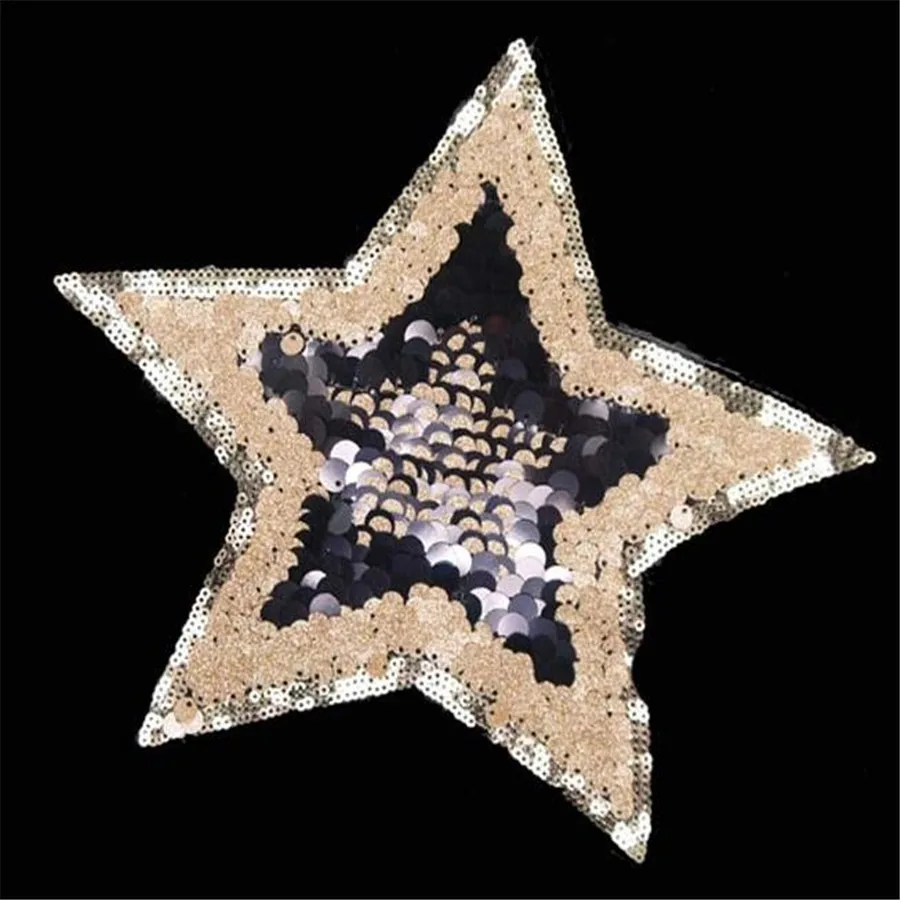 

Clothing Women Shirt Top Diy Large Patch Stars Golden Sequins deal with it T-shirt girls Patches for clothes Cute Stickers