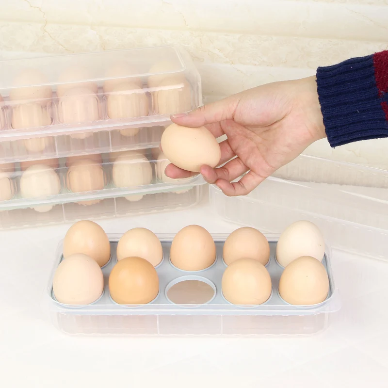 

BNBS Genuine 4810 Three colour Double-deck 10 Grid Portable Egg Tray Refrigerator Container Storage Box Keep Eggs Fresh Holder