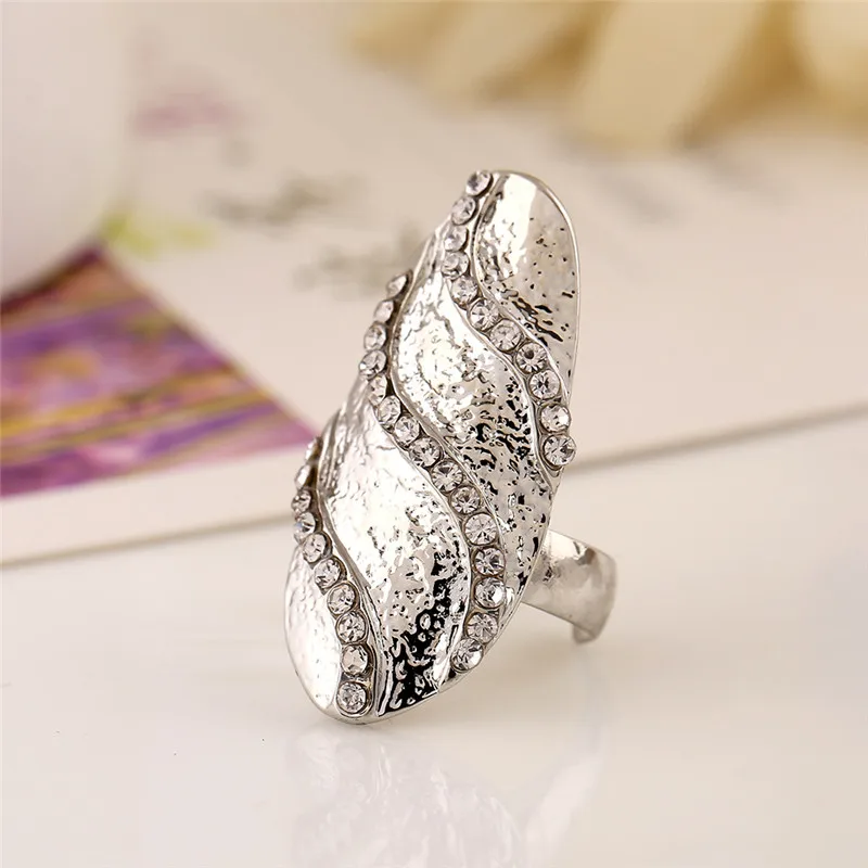 Золото/серебро 1 шт. тип волны ногтей кольцо цинковый сплав кристалл моды