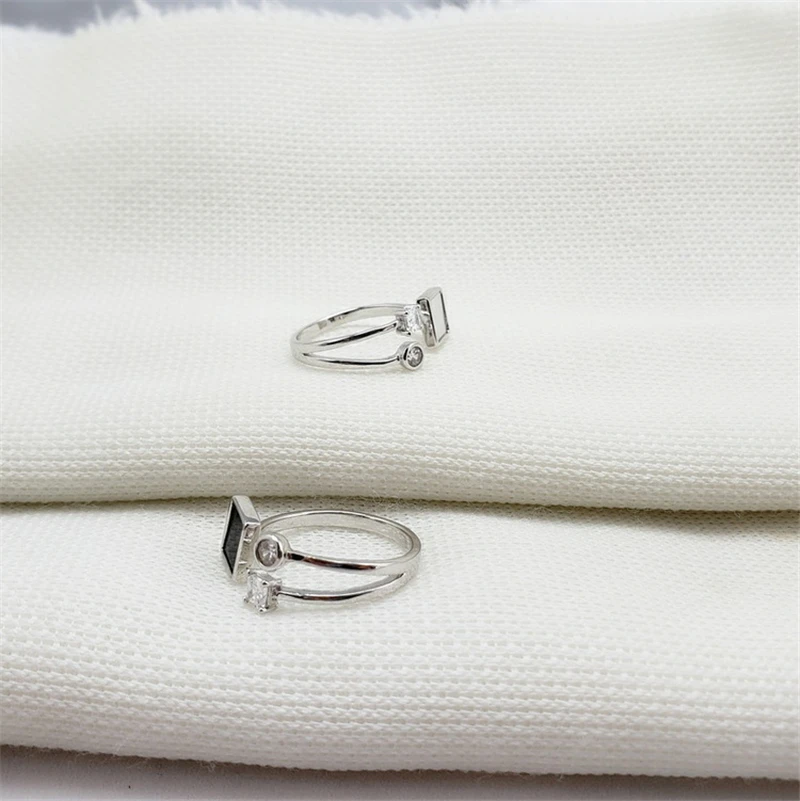 Черно-белое натуральное 925 пробы Серебряное кольцо с кристаллом для женщин