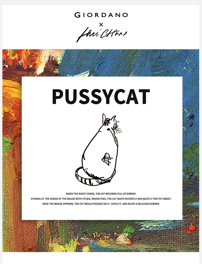 Джордано футболка унисекс Pussycat футболка с изображением стильный печатных акварель Camisetas Повседневное короткий рукав пара Костюмы