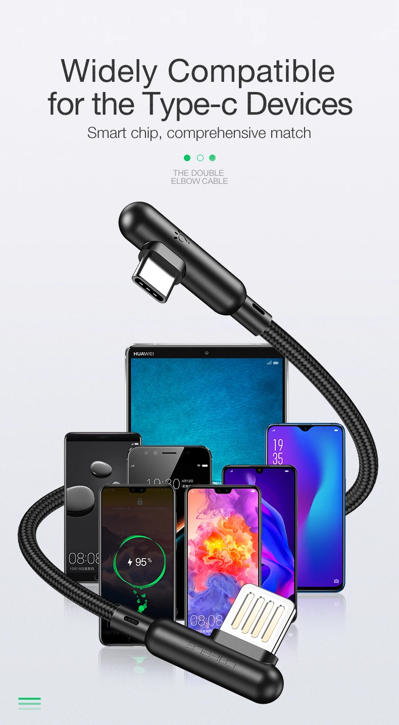 CAFELE 3A usb type C кабель для xiaomi redmi k20 samsung 90 градусов USB C кабель для мобильного телефона Быстрая зарядка c кабель для передачи данных