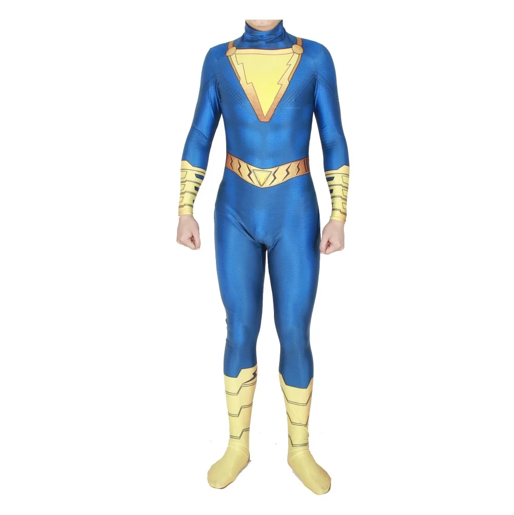 Новый Капитан Shazam Косплэй костюм супергерой Zentai боди для Хэллоуина с длинным