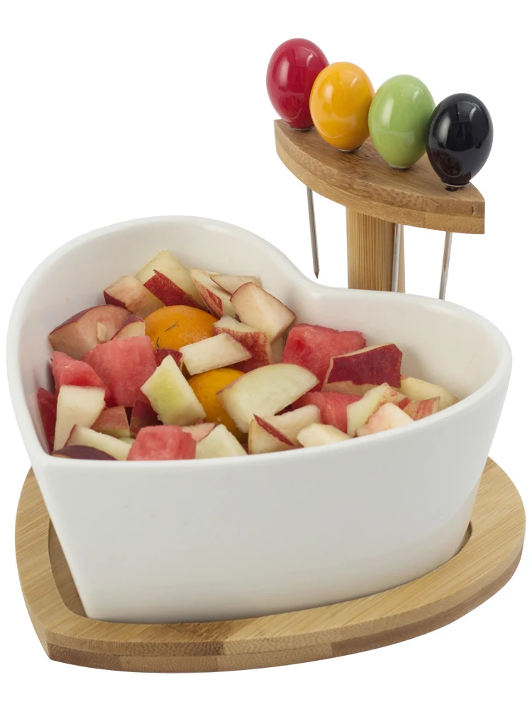 Тарелка для фруктов домашняя креативная керамическая Салатница с вилкой коробка