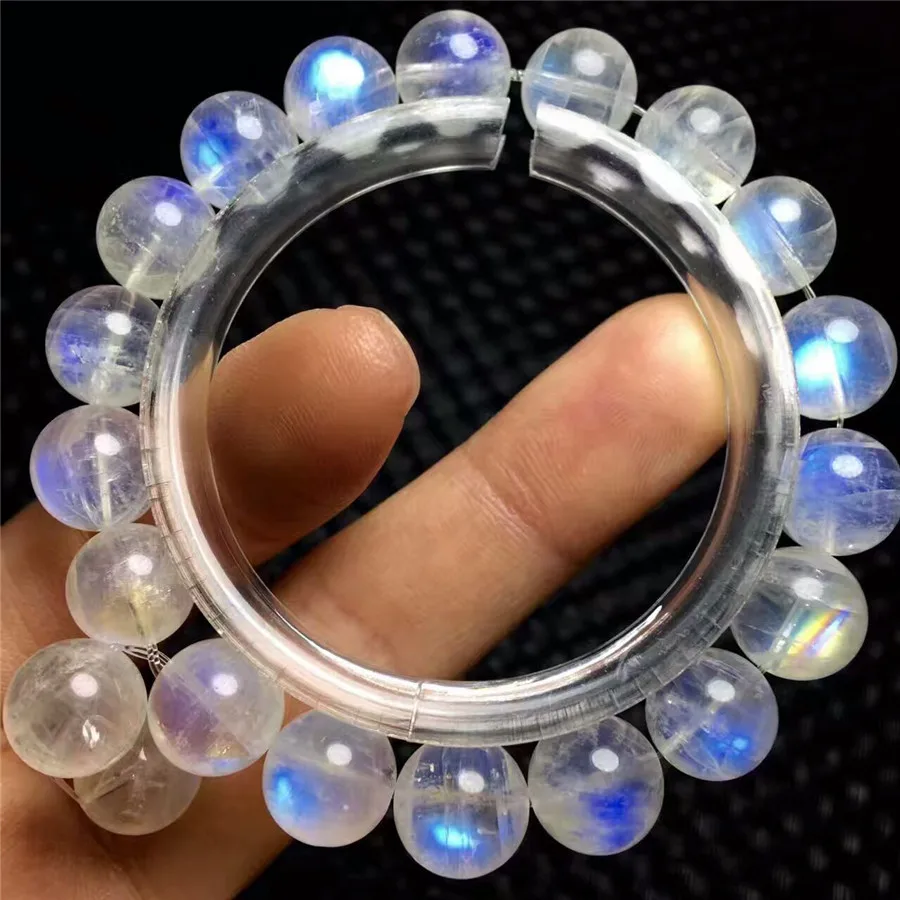 

9mm Genuine Rainbow Lights Natural Moonstone Bracelets Healing Crystal Round Bead Bracelets For Women Female