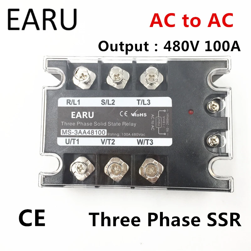 

TSR-100AA SSR-100AA трехфазное твердотельное реле AC90-280V Входное управление AC 30 ~ 480 В выходная нагрузка 100А 3 фазы SSR мощность AA48100