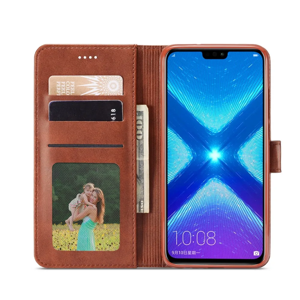 Роскошный Магнитный деловой чехол для телефона huawei honor 8X P smart 7 S со слотом карт