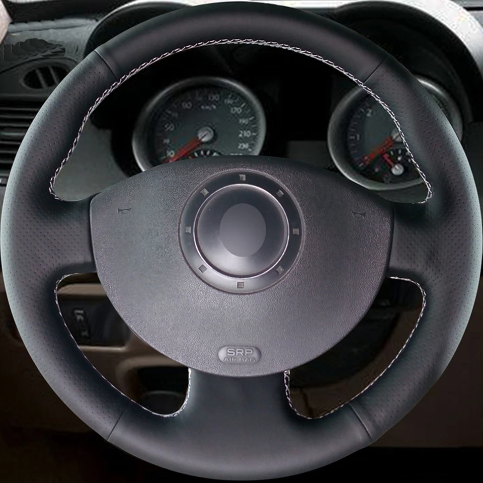 Черный чехол на руль из искусственной кожи ручной работы для Renault Megane 2 2003-2008 Kangoo 2008 Scenic 2 2003-2009