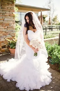 Vestido De Noiva 2021 Plus Size mermaid Wedding Dress White Flouncing Rufflen Bridal Dress lace-up wedding gown robe de mariage