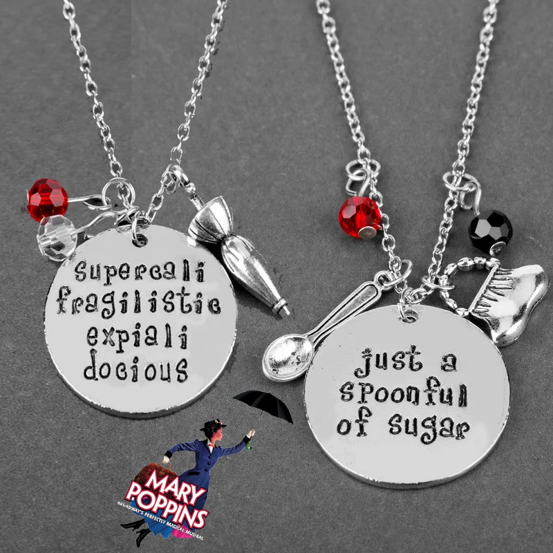 

Mary Poppins Jewelry Movie Prop Pendant Necklaces spoon Handbags Umbrella Crystals Charms Necklace Women's Choker