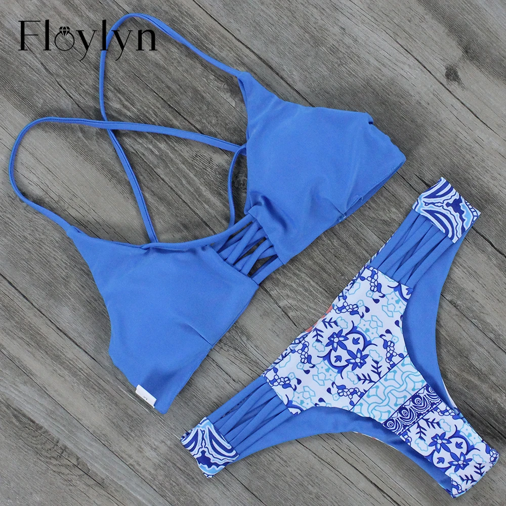 Floylyn новый купальный костюм купальник для женщин бандаж бикини 2017 с принтом