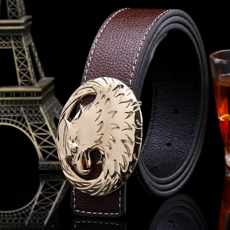 Ремень с гладкой пряжкой для мужчин и женщин дизайнерский ремень золотистого