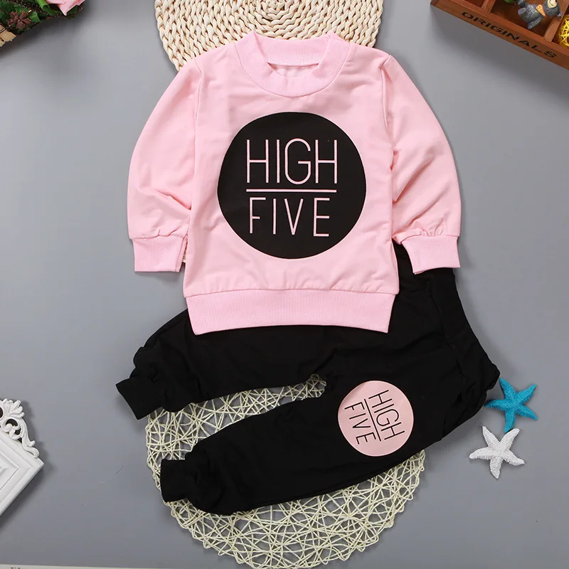 Style 1- Pink IENENS/детские спортивные костюмы для девочек, комплекты одежды, костюмы для маленьких девочек, футболка с длинными рукавами+ штаны - Цвет: Style 1- Pink