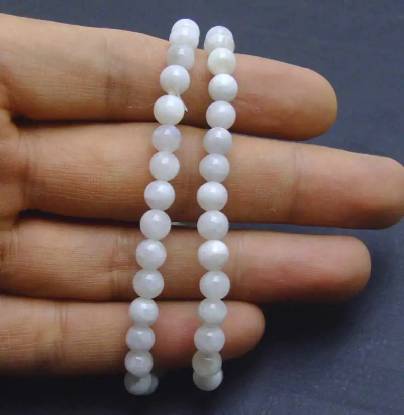 

Qingmos Genuine 6mm Round White Natural High Quality Moonstone beads 15" Bracelet For Women string with elastic-bra267 Free ship