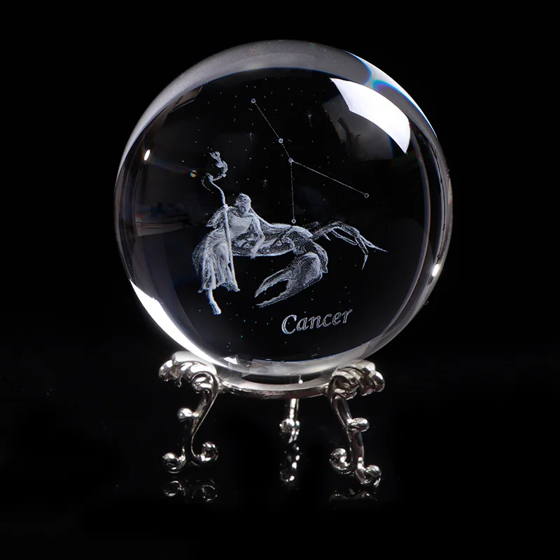 ball with silver bas Миниатюрные раковые шары зодиака K9 искусственный кристалл 3D лазерная гравировка Созвездие Глобус домашняя декоративная Сфера - Цвет: ball with silver bas