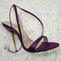 women stiletto thin iron high heel sandal sexy ankle strap buckle open toe purple satin party bridals ball lady shoe 3845 i3