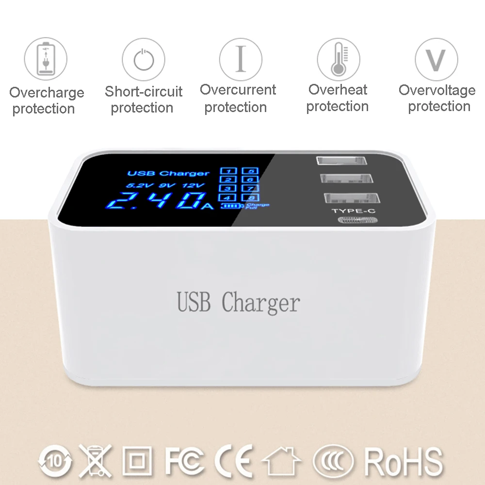 Интеллектуальное зарядное устройство USB C с 4 портами Type быстрая зарядная станция
