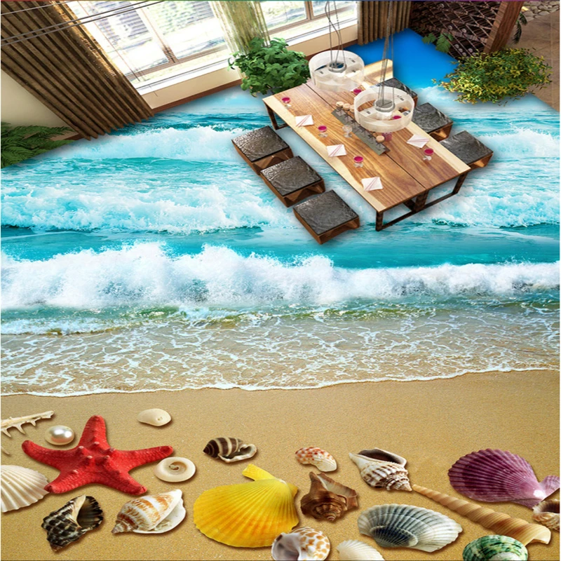 

Beibehang papel de parede Beach shell starfish bathroom hotel restaurant 3D floor tiles pvc self-adhesive 3d flooring wallpaper