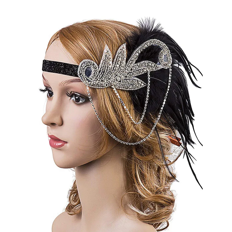 silver headband 1920s Гэтсби блесток бахромой Пейсли Винтаж бисером Хлопушка вечерние платья с 20s аксессуары набор плюс размер(черный/белый/синий/красный - Цвет: silver headband