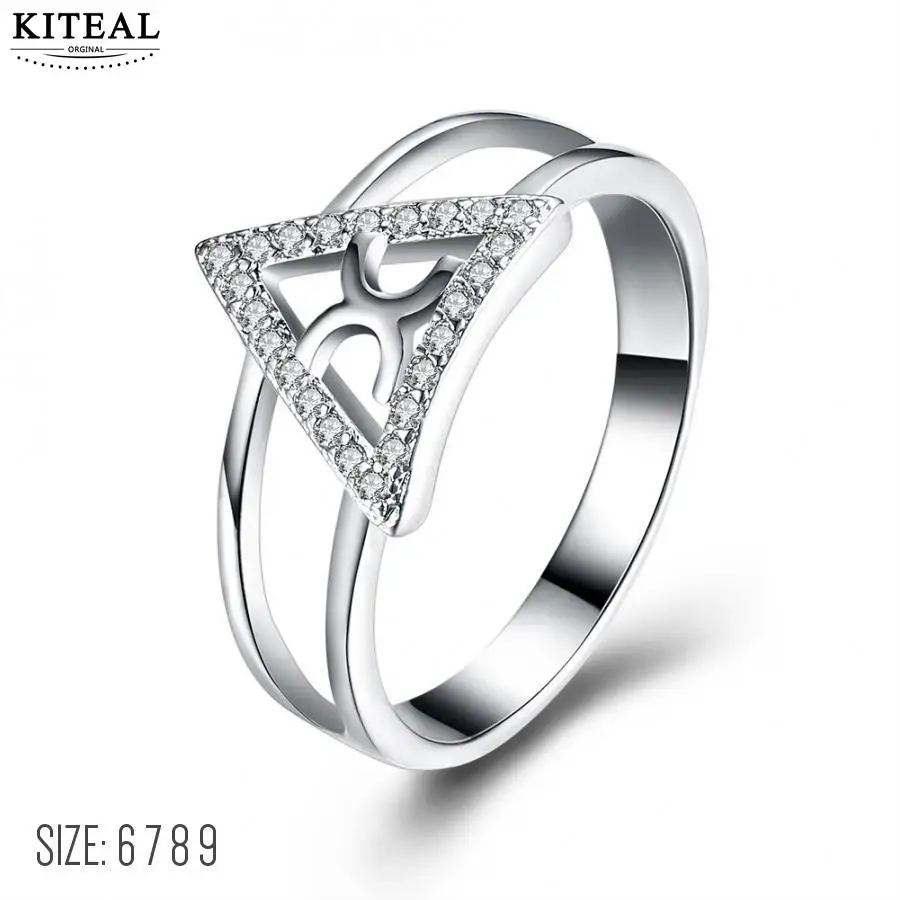 KITEAL online shopping india silver color White size 6 7 8 9 ring for female zircon triangle geometry anel sport |