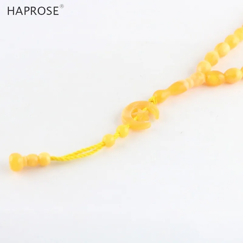 Исламская пение Copal красно коричневый браслет из бисера 33 Бусы Tasbih мусульманских Аллах бусы четки Moon Star знак праздничные подарки