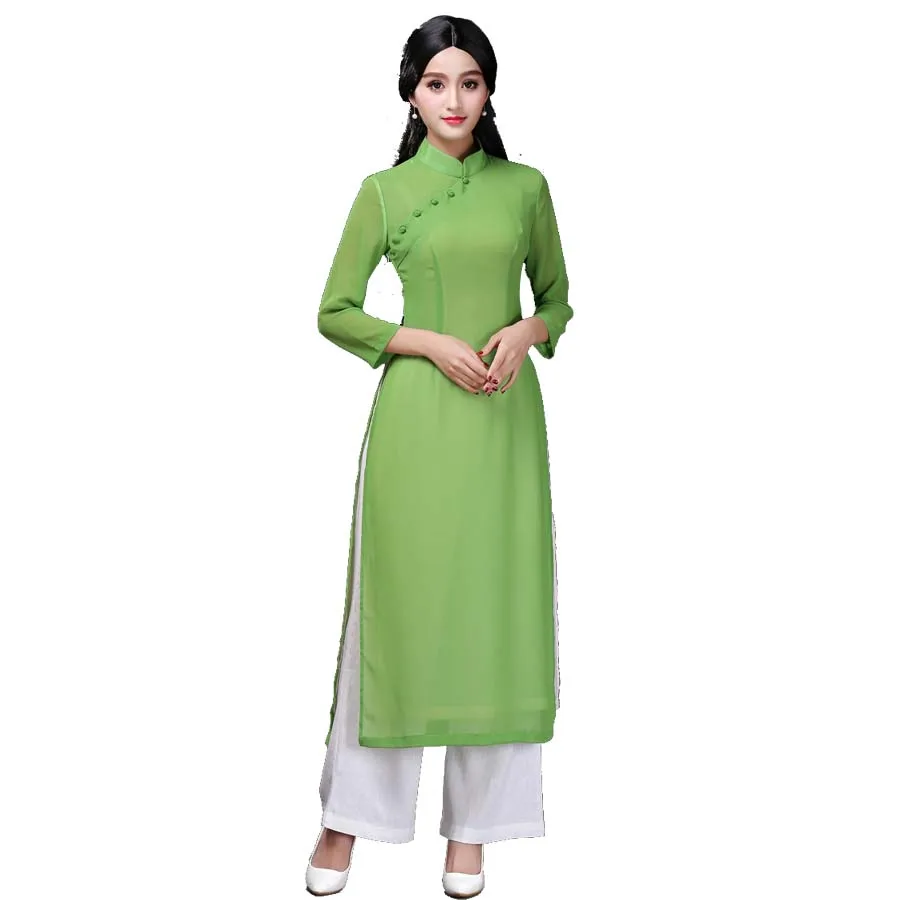 2 шт. вьетнамские комплекты Aodai пикантный женский Чонсам плюс 3XL винтажное длинное