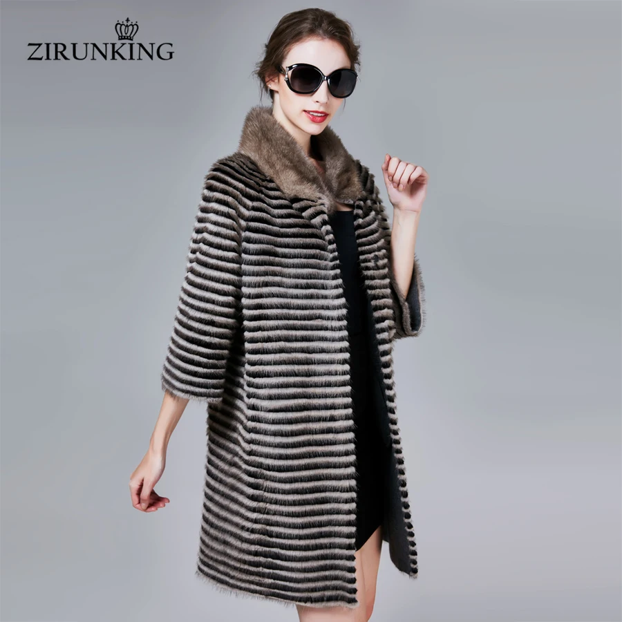 ZIRUNKING классическое пальто из натурального меха норки Женская длинная