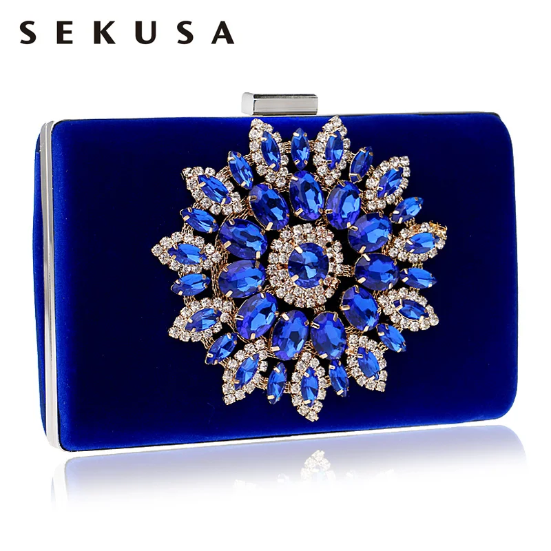 Sekusa цветок Стразы Для женщин Сумки красные, черные фиолетовый Золотая цепочка Сумки на плечо из металла Ежедневные клатчи Кошелек Свадьба Бумажники