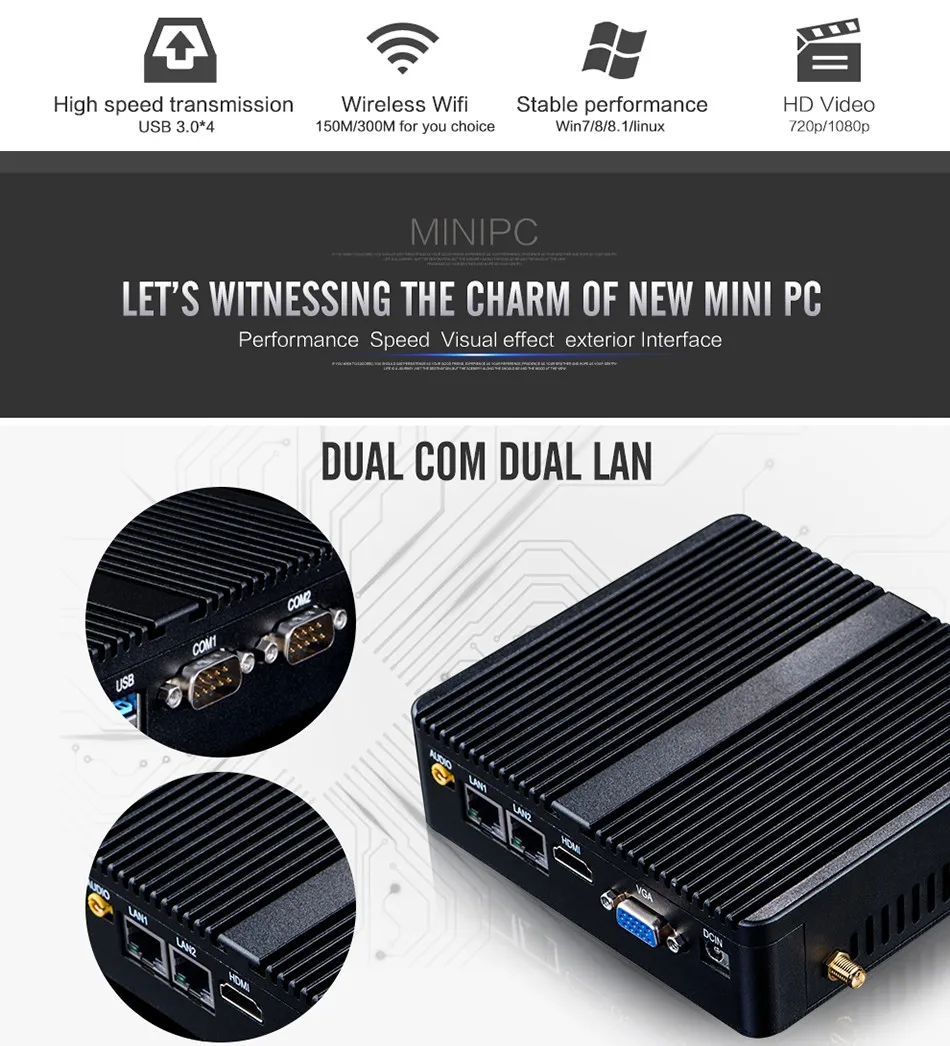 Xcy Мини ПК Intel Core i3 4010Y Celeron n4100 j4105 Quad Dual Lan 2 * Com безвентиляторный мини компьютер Windows