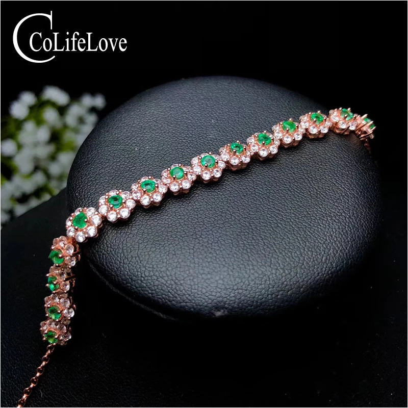 CoLifeLove Серебряный браслет для офиса женский 15 штук натуральный изумруд серебро 925