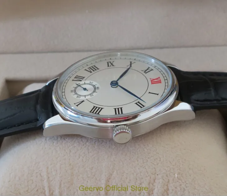 Мужские часы GEERVO с белым циферблатом 44 мм 6497 17 драгоценностей механические