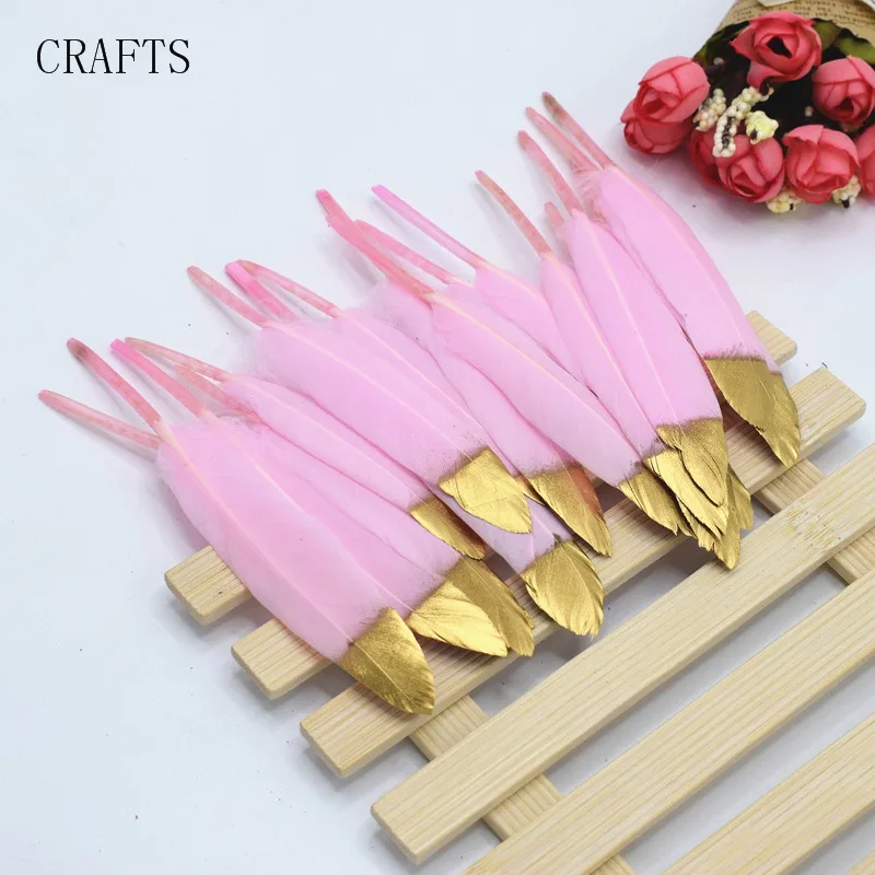 Pink plus gold Новые 20 красивых утиных перьев 10-16 см/4-6 дюймов DIY ювелирные украшения декоративные аксессуары - Цвет: Pink plus gold
