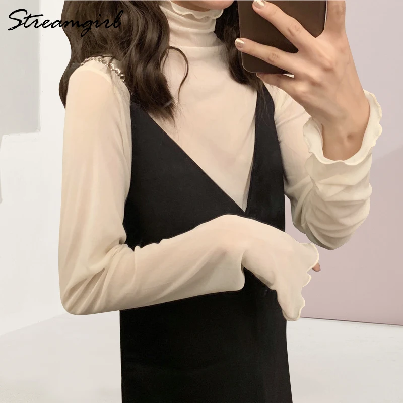 Женская прозрачная блузка Streamgirl с высоким воротом сетчатый топ 2019|Блузки| |