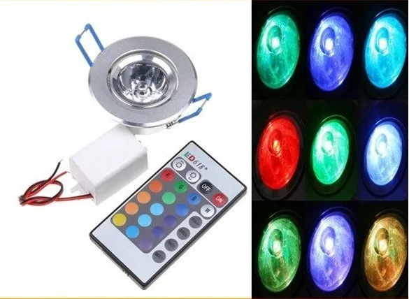 

3W RGB LED Downlight 90-260V Remote Control Color Changing LED Ceiling LED Light Home Lamp Free Shipping