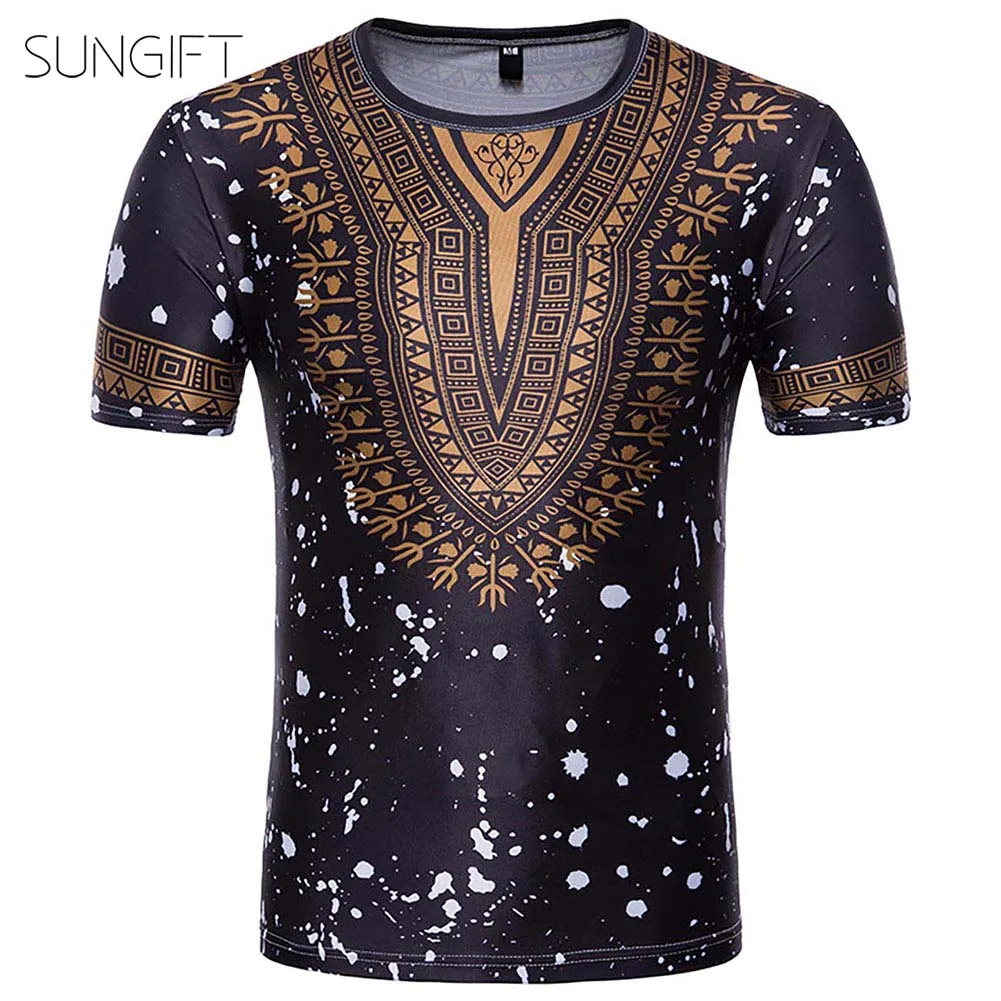 SUNGIFT Африканский Мужской Топ традиционная одежда с коротким рукавом дашик шаблон