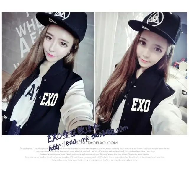 Kpop одежда EXO пальто куртка бейсбольная звезда Свободная Женская и мужская осенне