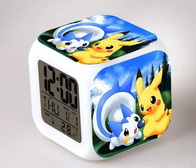 Короткая футболка с героями из японского аниме «Pocket Monster «Pokemon Go» Пикачу светодиодный 7 цветов Flash цифровой будильники детский ночной Светильник Спальня часы reloj - Цвет: Прозрачный