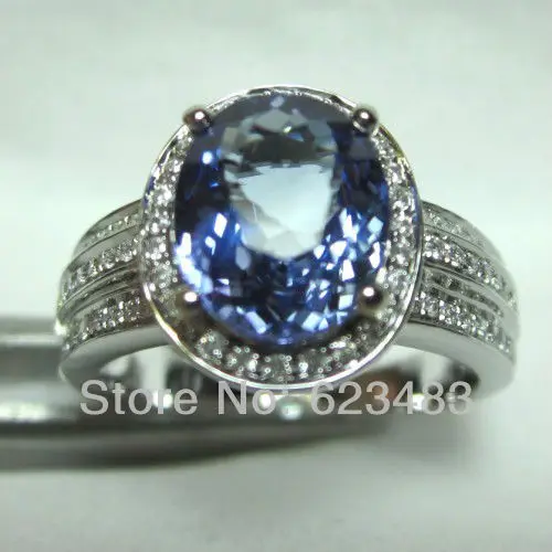 

jewelry 6x8mm Natural Blue Topaz solid 14k gold Natural diamond semi mount ring